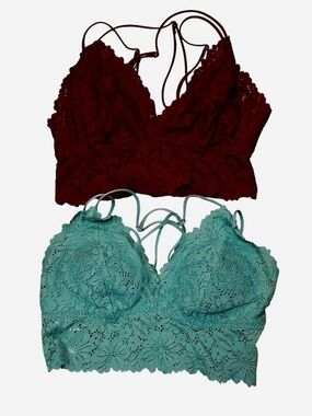 PINK Victoria's Secret Burgundy & Teal Lace Bralette Bundle